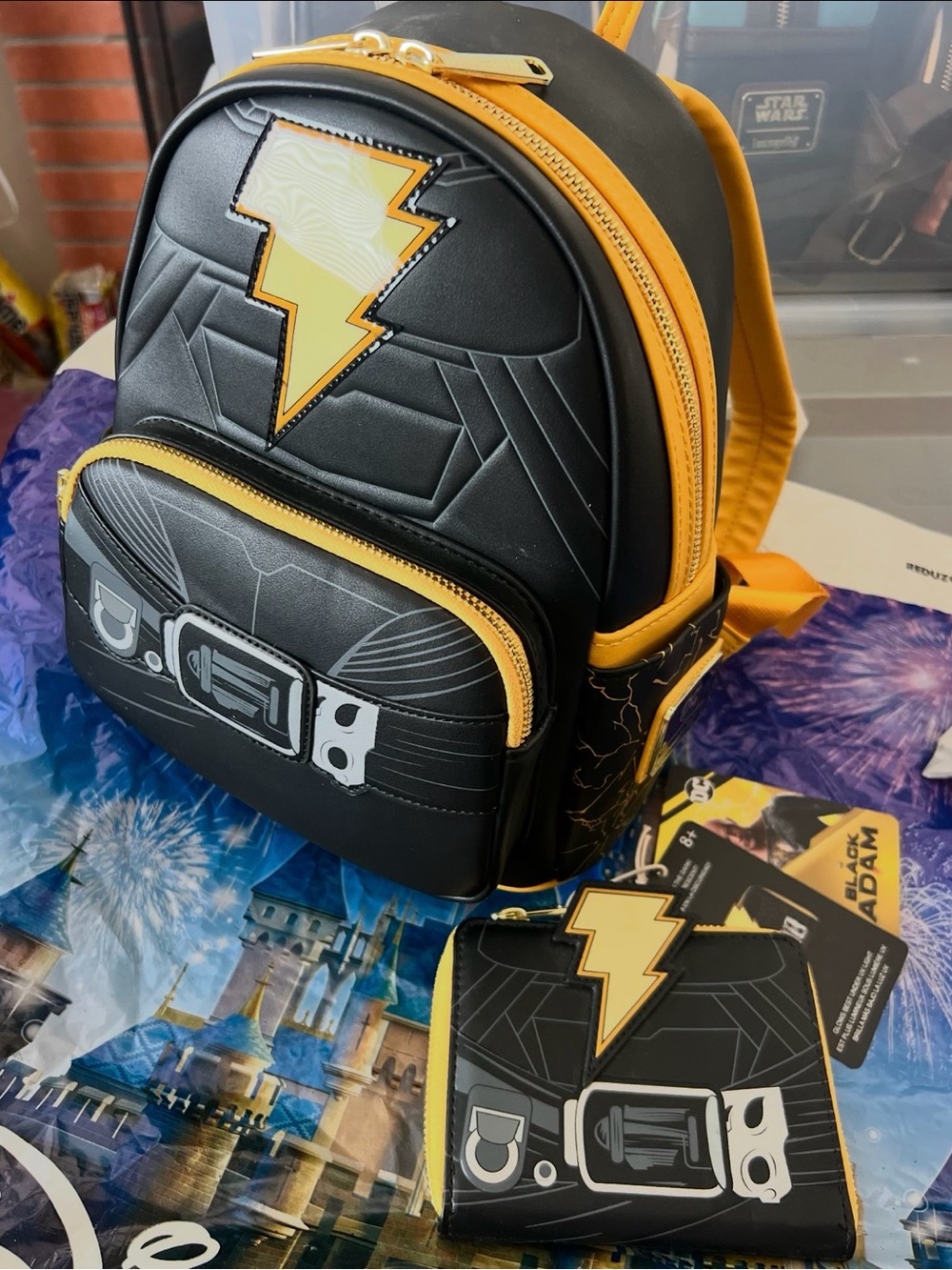 Bundle - Loungefly Black Adam Cosplay Mini Backpack with matching wallet